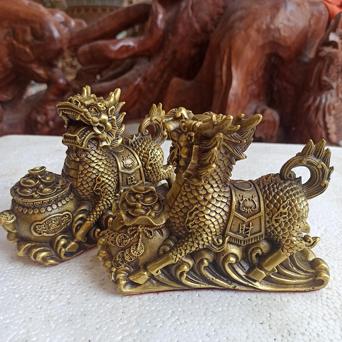 Tượng đôi kỳ lân bằng đồng thau linh vật phong thủy, Cặp kỳ lân ...