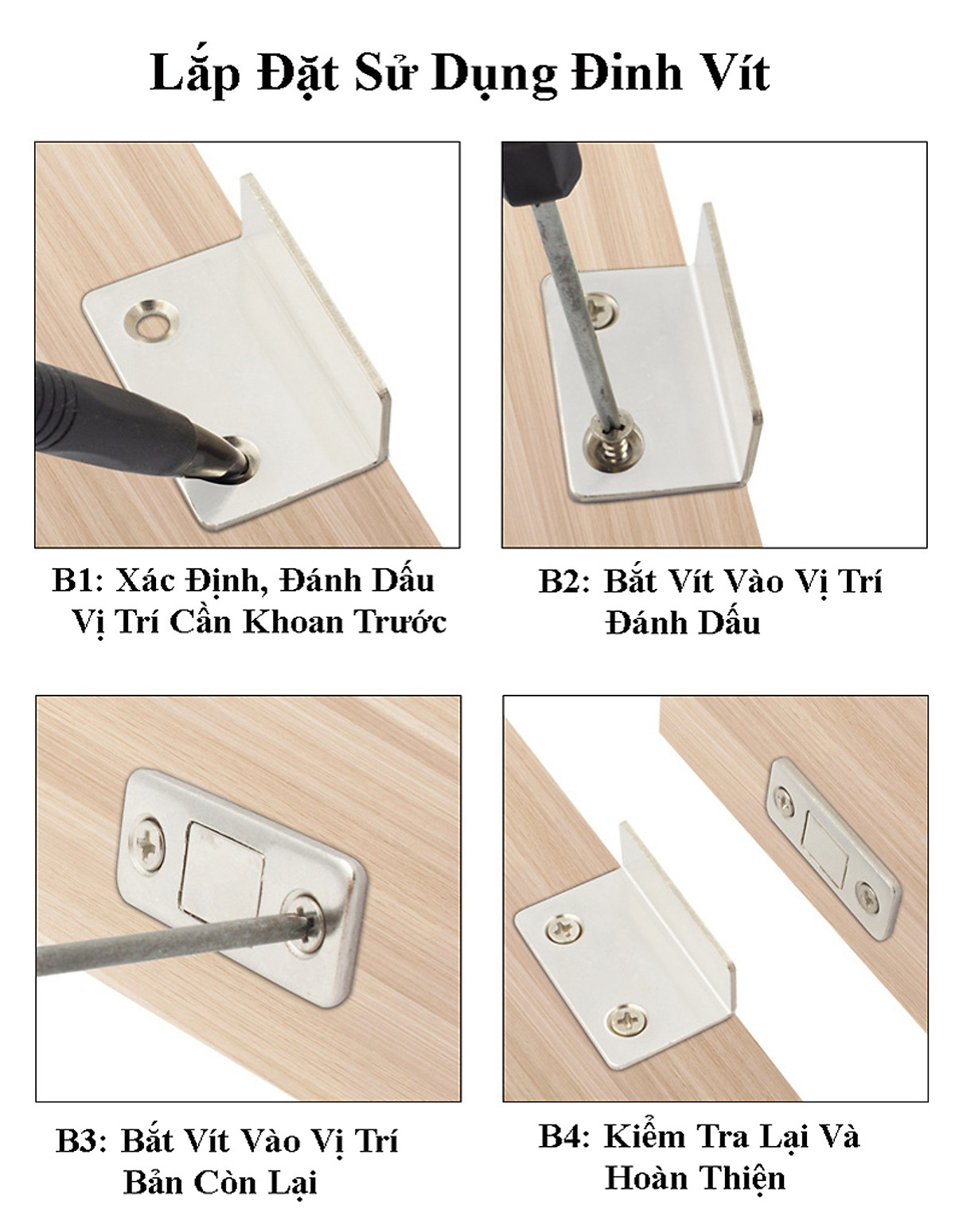 Bộ Nam Châm Vuông 90 Độ KUNBE Gắn Dán Cửa Tủ, Lực Hút Mạnh, Chắc Chắn