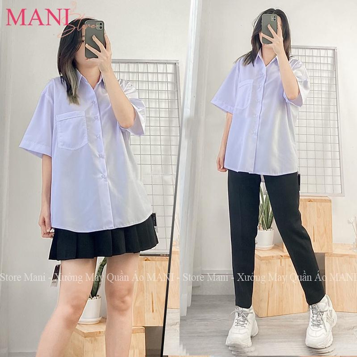 Áo sơ mi nam nữ tay dài form rộng unisex màu trắng  đen cotton Yinxx ASM03   Yinxx