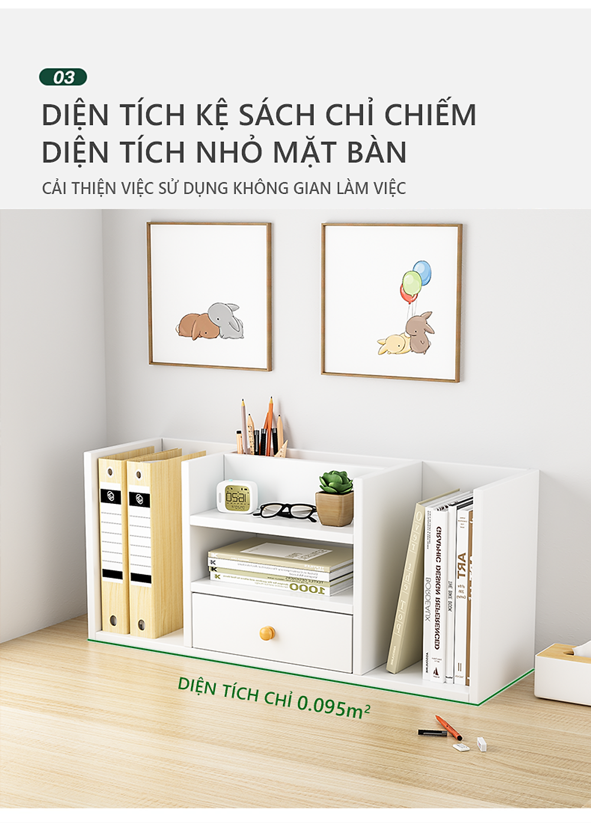 Kệ sách gỗ để bàn đa năng có hộc để đồ thương hiệu IGA - GP258