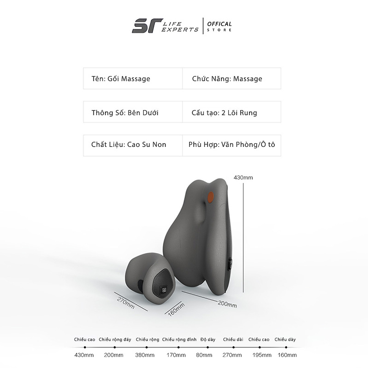 Combo Gối Tựa Đầu Và Tựa Lưng Ô Tô Tích Hợp Massage 6 Chế Độ, Gối Tựa Cao Su Non, Giảm Đau Mỏi Cổ Vai Cột Sống - Sairui