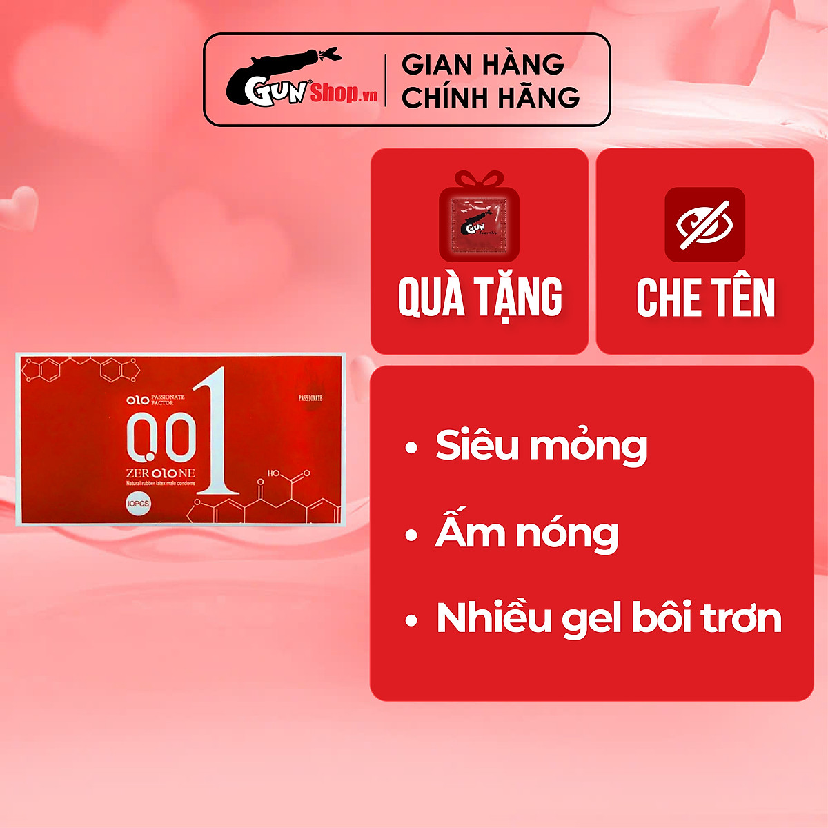 Bao cao su OLO 0.01 Đỏ siêu mỏng, nóng ấm - Hộp 10 cái