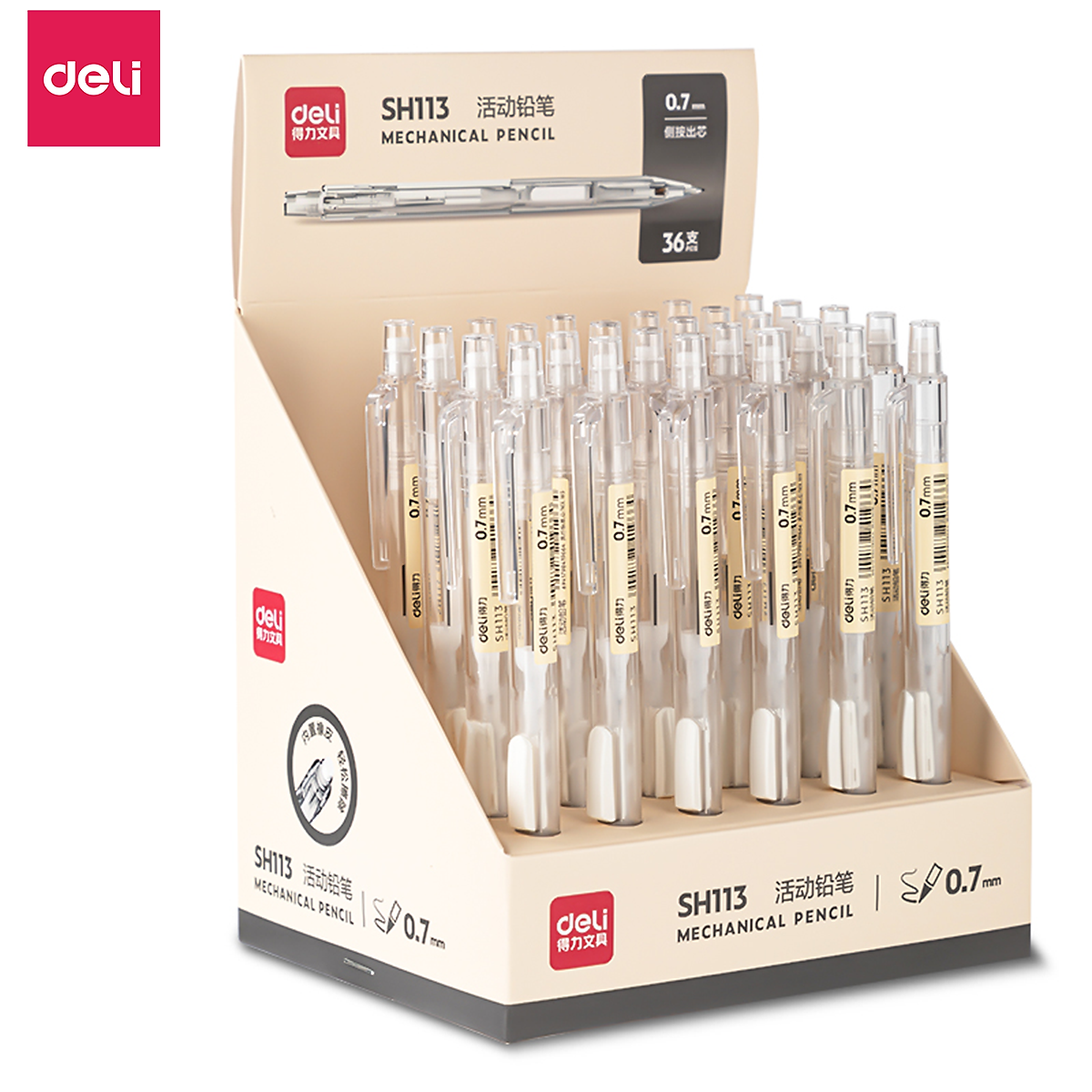 Bút Chì Kim Cơ Học Vỏ Trong Suốt 0.5mm 0.7mm Deli - Cao Cấp Kèm Đầu Tẩy Dành Cho Học Sinh Văn Phòng - SH102 SH103 SH112 SH113