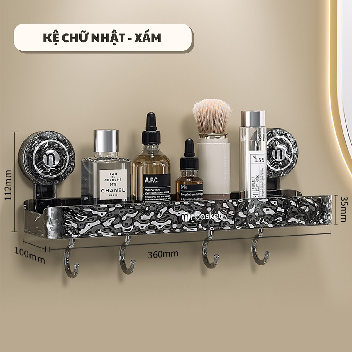 Kệ Để Đồ Nhà Tắm Hút Chân Không Dán Tường, Không Khoan Tường, Sang Trọng, Chịu Lực, Có Móc Treo Đi Kèm Giao Màu Ngẫu Nhiên