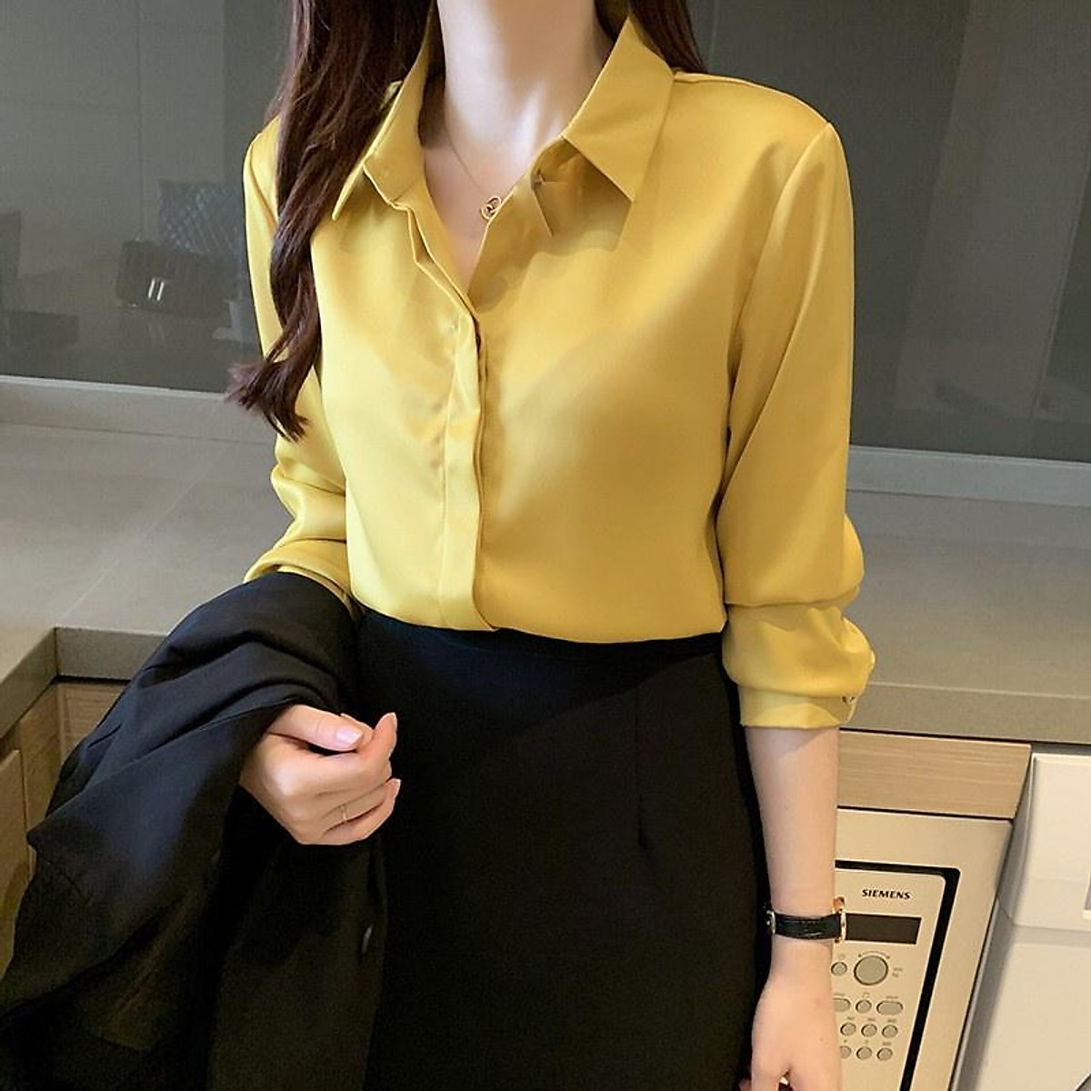 Áo Sơ Mi Nữ Công Sở Màu Vàng Cổ Đức CHIPY Kiểu Hàn Quốc Vintage Ulzzang Áo Sơ Mi Nữ Công Sở Màu Vàng Cổ Đức Chipy Kiểu Hàn Quốc Vintage Ulzzang