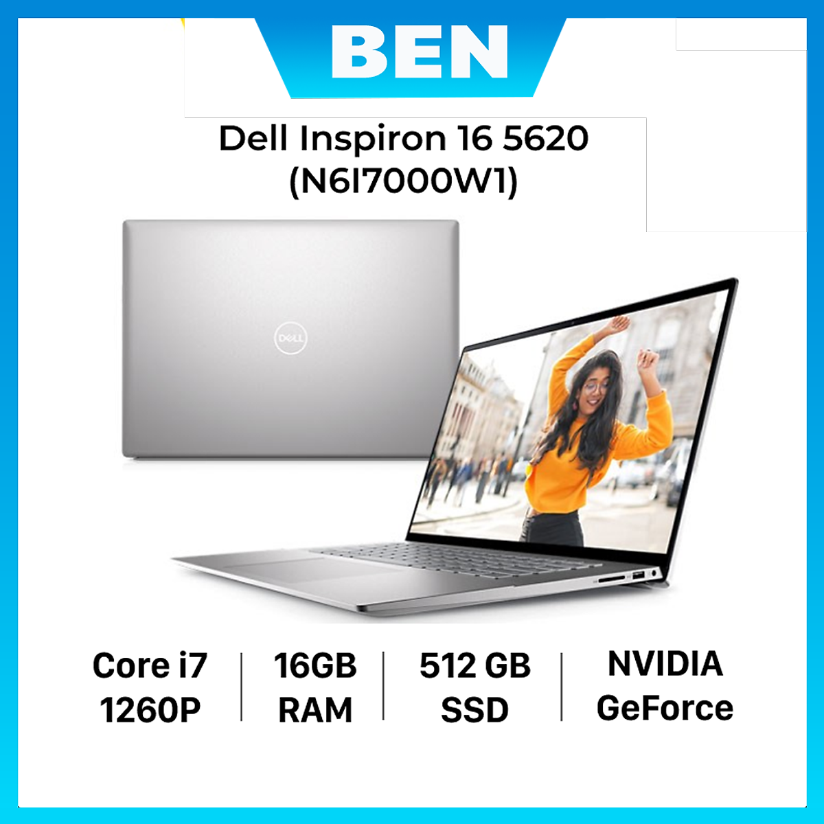 Laptop Laptop Dell Inspiron 16 5620 i7 1260P/16GB/512GB/2GB MX570/OfficeHS/Win11 (N6I7000W1) - Hàng chính hãng