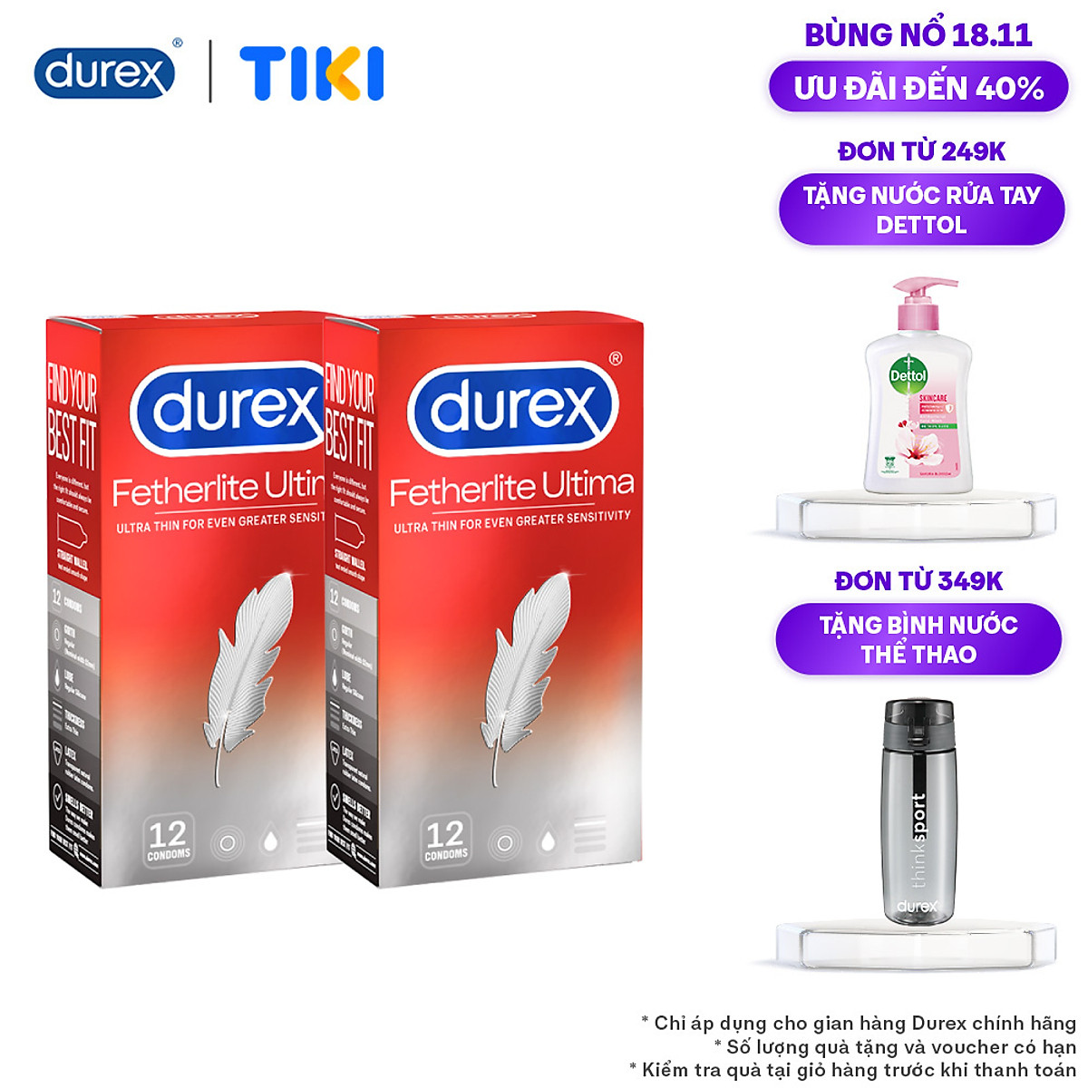 Bao cao su siêu mỏng Durex Fetherlite Ultima Hộp 12s + Hộp 12s