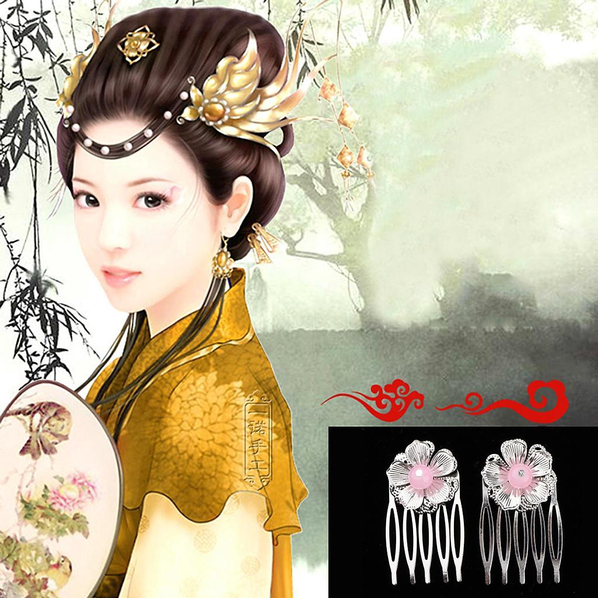 2 Pack Flower Wedding Bridal Chinese Hair Comb Bead Headpiece Hair Clip Pin Jewelry 2 Pack Flower Wedding Bridal Chinese Hair Comb Bead Headpiece Hair Clip Pin Jewelry