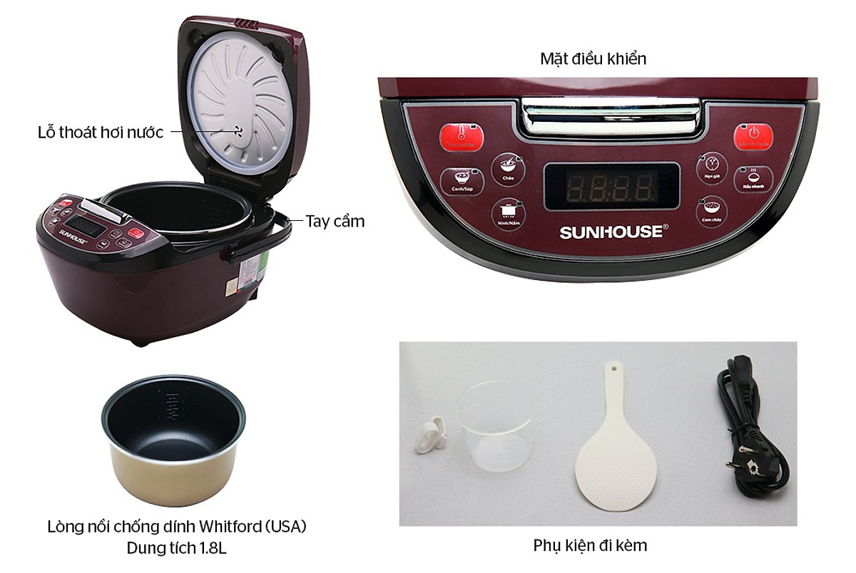NỒI CƠM ĐIỆN TỬ 1.8L SUNHOUSE SHD8909 - Hàng chính hãng