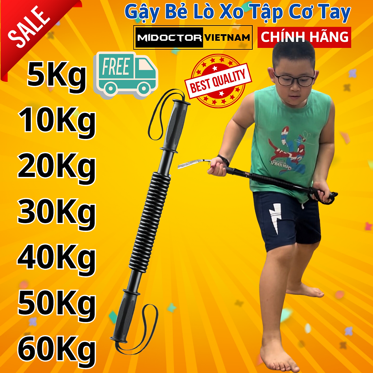 Gậy bẻ lò xo 5kg 10kg 20kg Dành Cho Bé Trẻ Em 30kg 40kg 50kg 60kg 100kg tập cơ tay - Hãng miDoctor