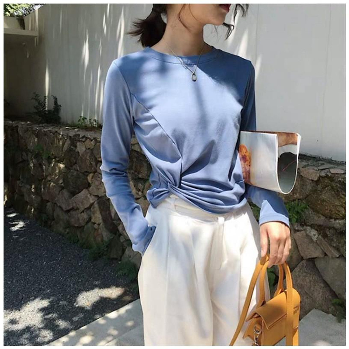 Áo Croptop - Áo Thun Dài Tay Cách Điệu Xoắn Eo Guu ATN26