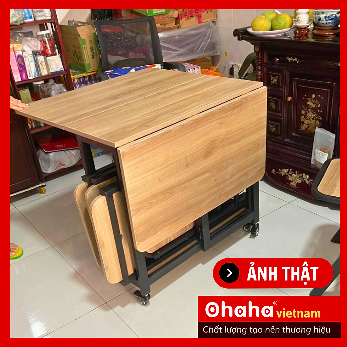 BÀN ĂN GẤP GỌN THÔNG MINH CÓ GHẾ VÀ BÁNH XE OHAHA - BA023