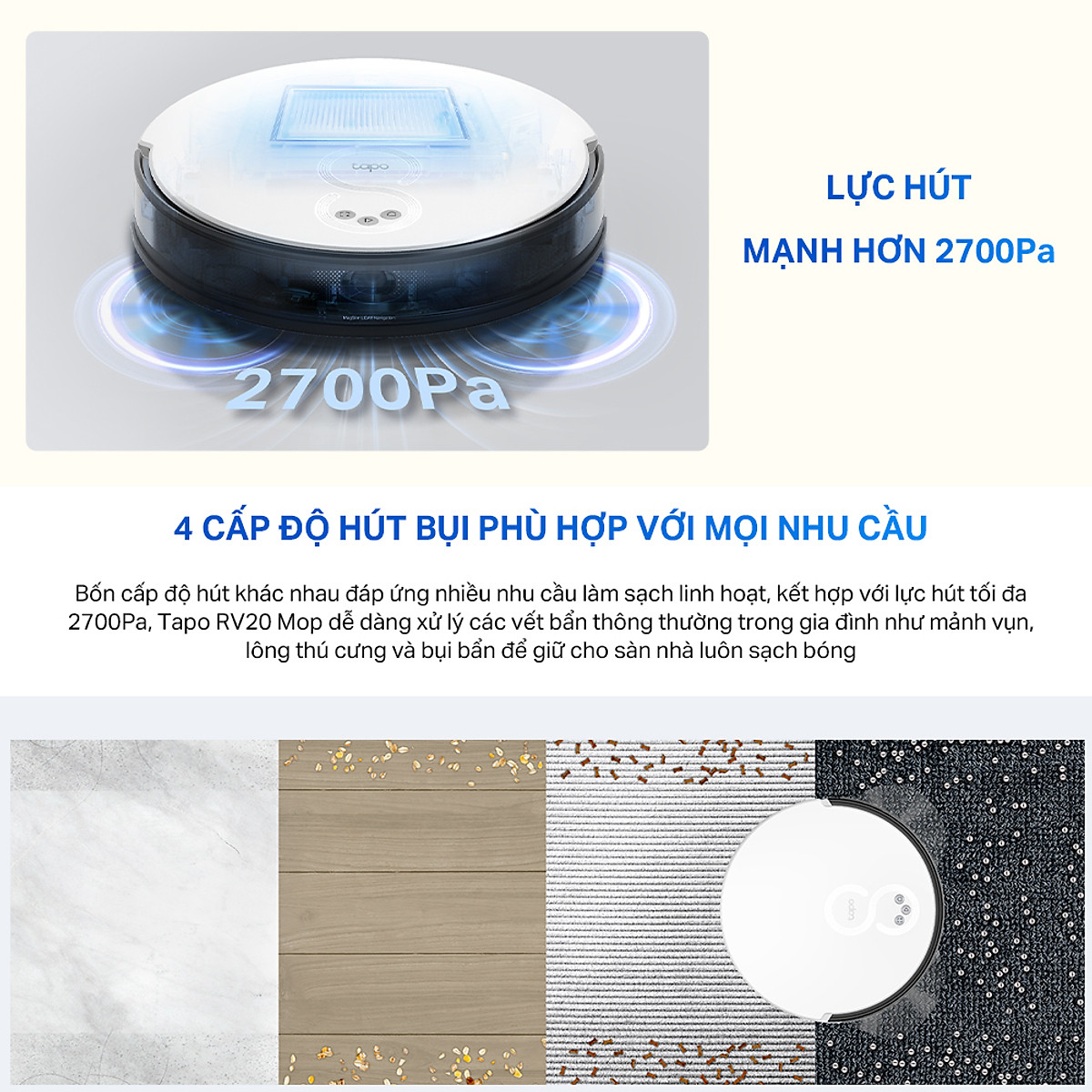 Robot Hút Bụi Và Lau Nhà TP-Link Tapo RV20 Mop / RV20 Mop Plus Điều Hướng LiDar MagSlim - Hàng Chính Hãng