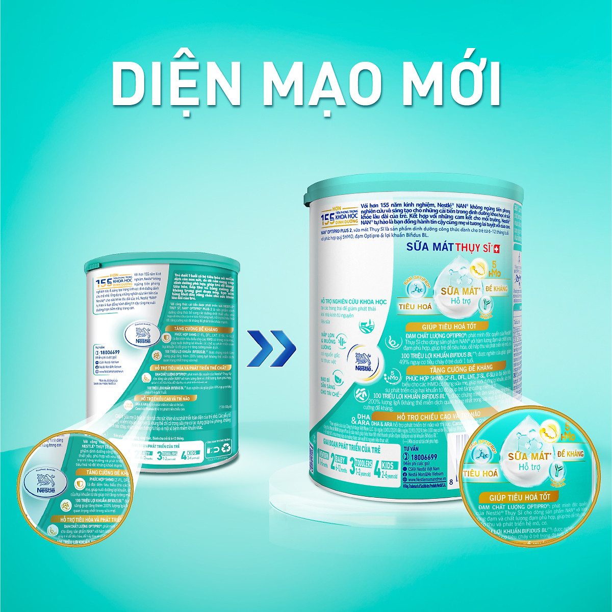 Sữa bột Nestlé NAN OPTIPRO PLUS 2 800g/lon với 5HMO Sản Xuất Tại Thụy Sĩ (6 - 12 tháng)
