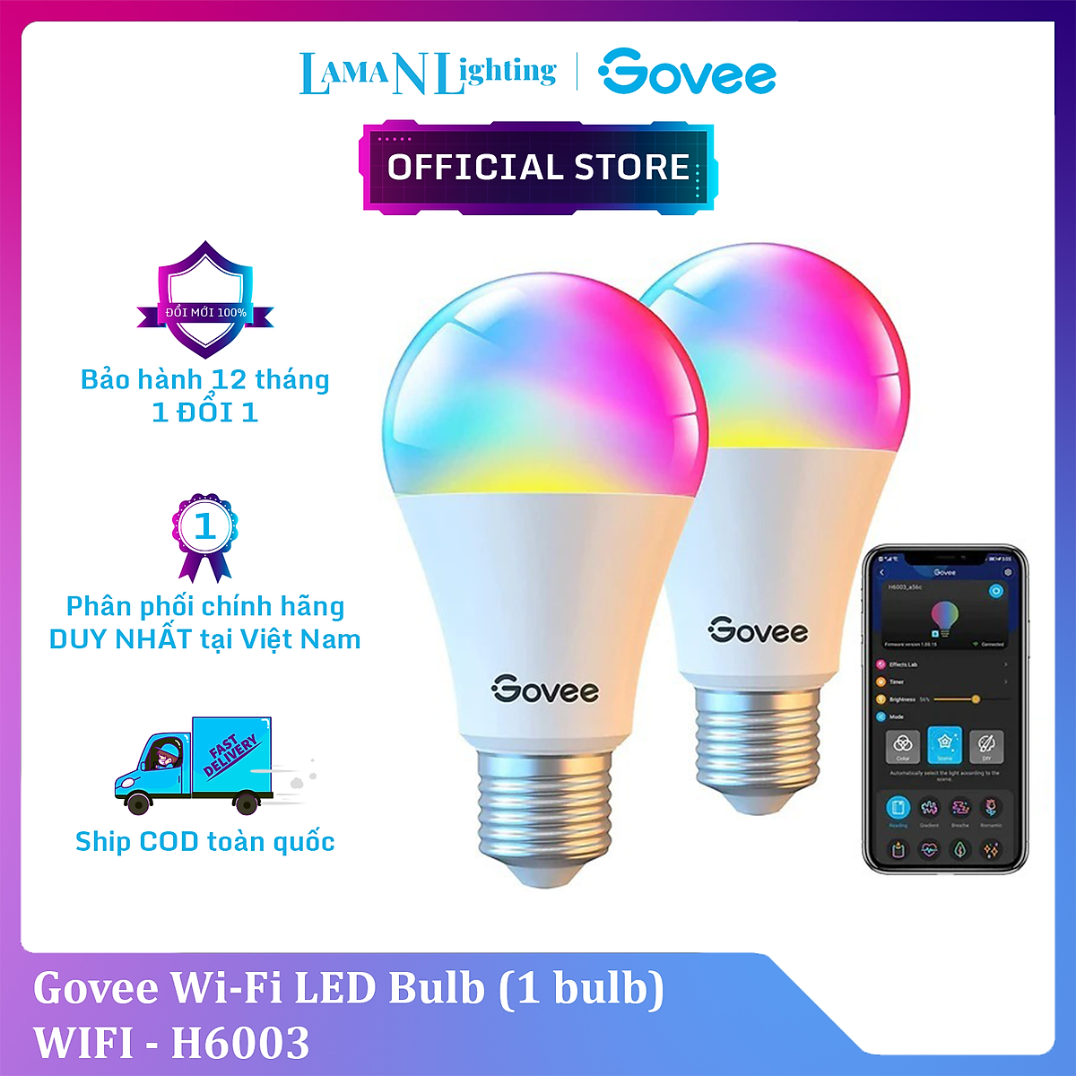 Mua Đèn LED thông minh Govee Wifi LED Bulb H6003 | Bóng led 16 triệu màu,  có hẹn giờ, điều khiển thông minh | Hàng chính hãng tại Đèn led thông minh