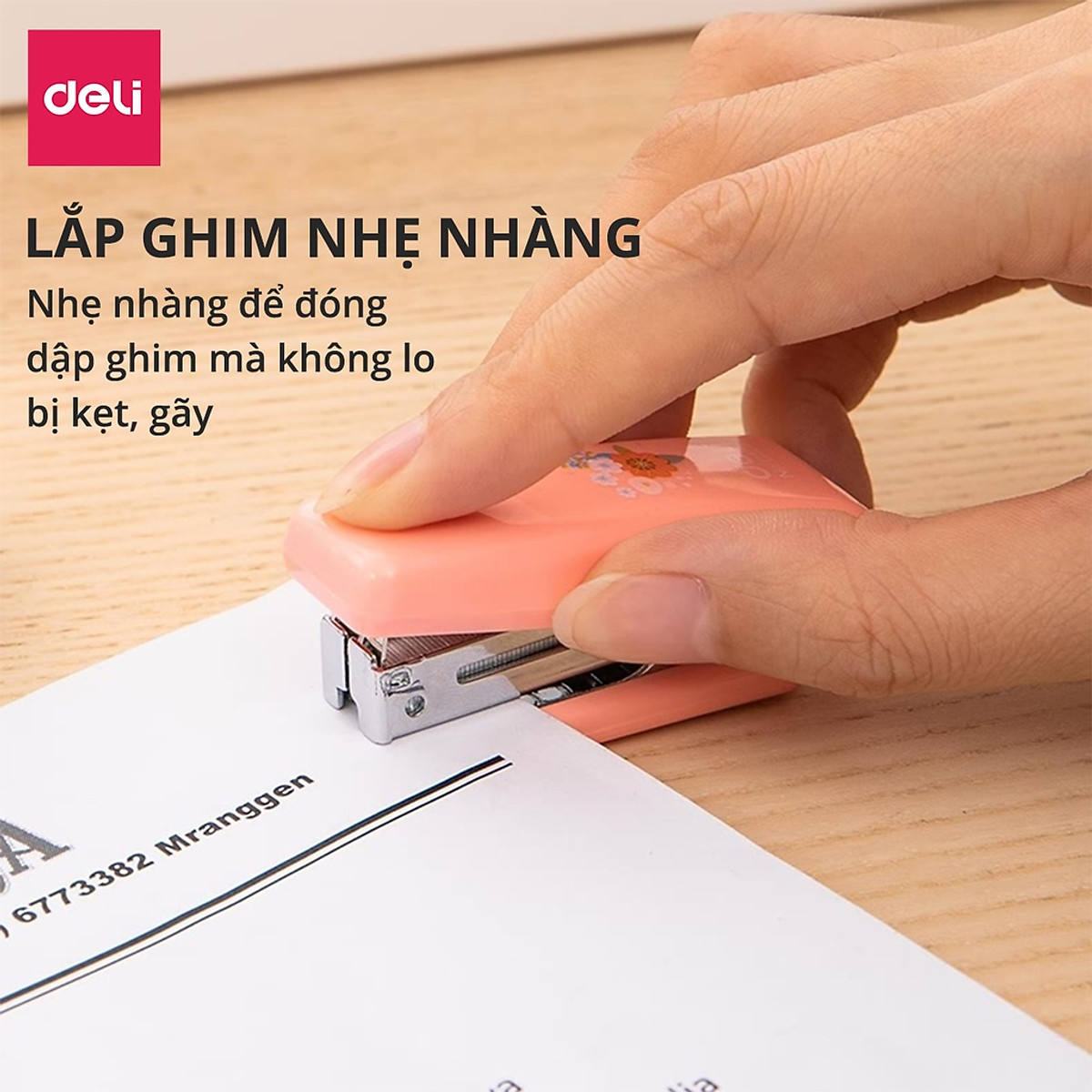 Dập ghim 10 Deli - Kèm 1000 ghim - Xanh, vàng, trắng, hồng - 1 cái E0254