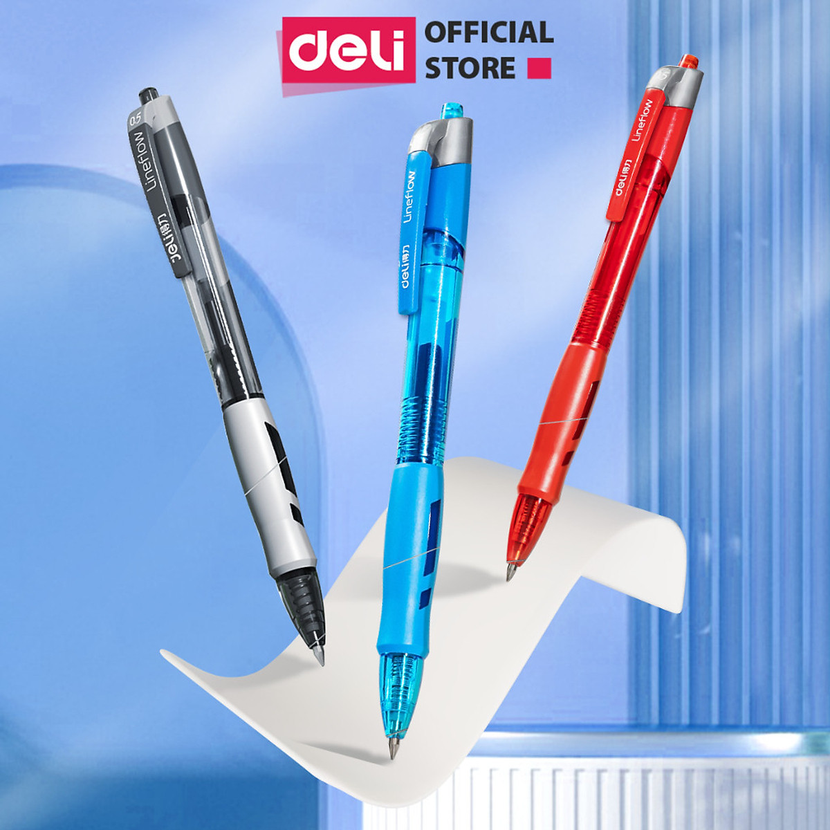 Bút gel bấm Bút bi nước mực Xanh/Đen/Đỏ Deli cho Văn phòng Học sinh ngòi 0.5mm - Mực đều chữ đẹp