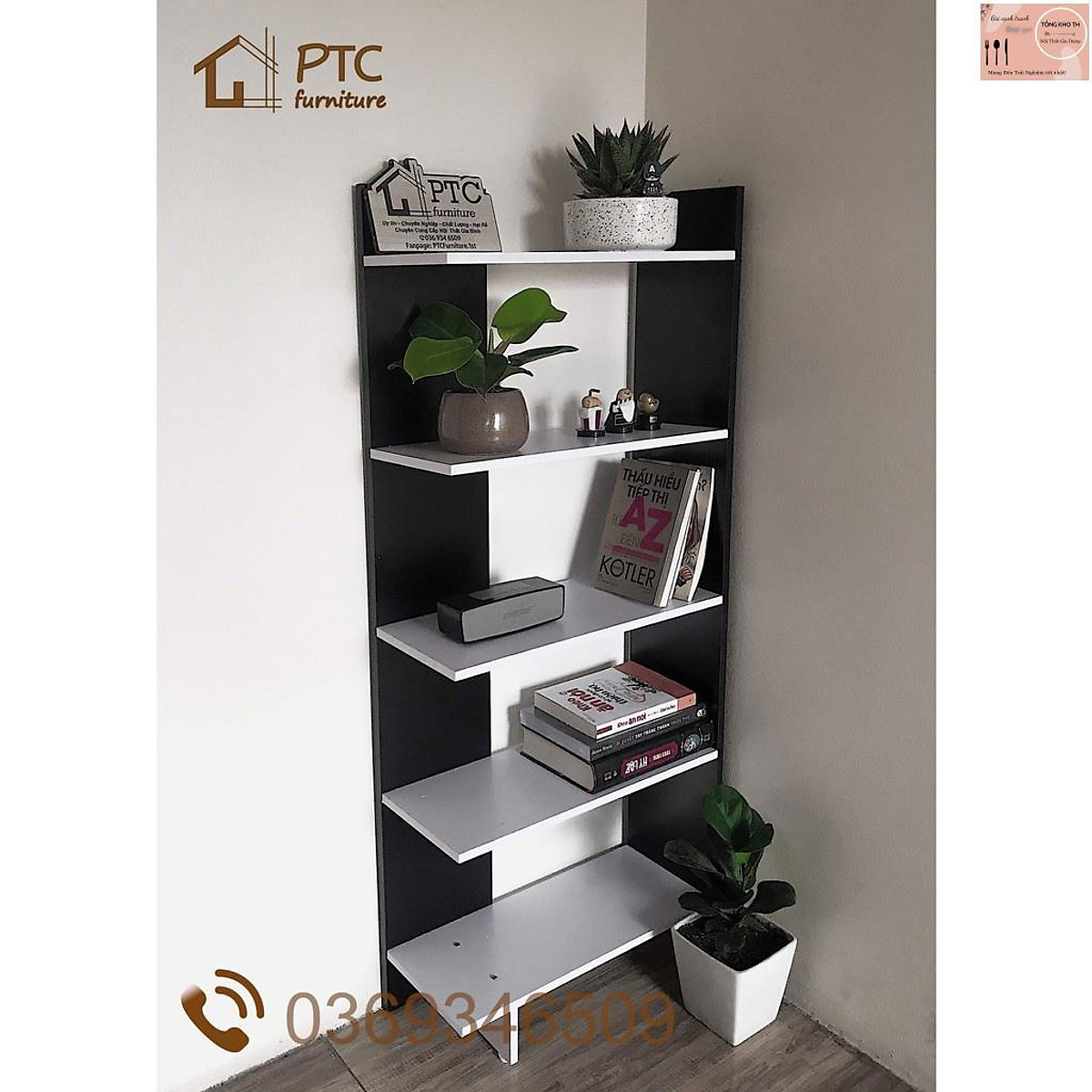 Kệ Sách Gỗ - Kệ Sách Để Sàn Nhiều Ngăn Hình Chữ U Màu Trắng