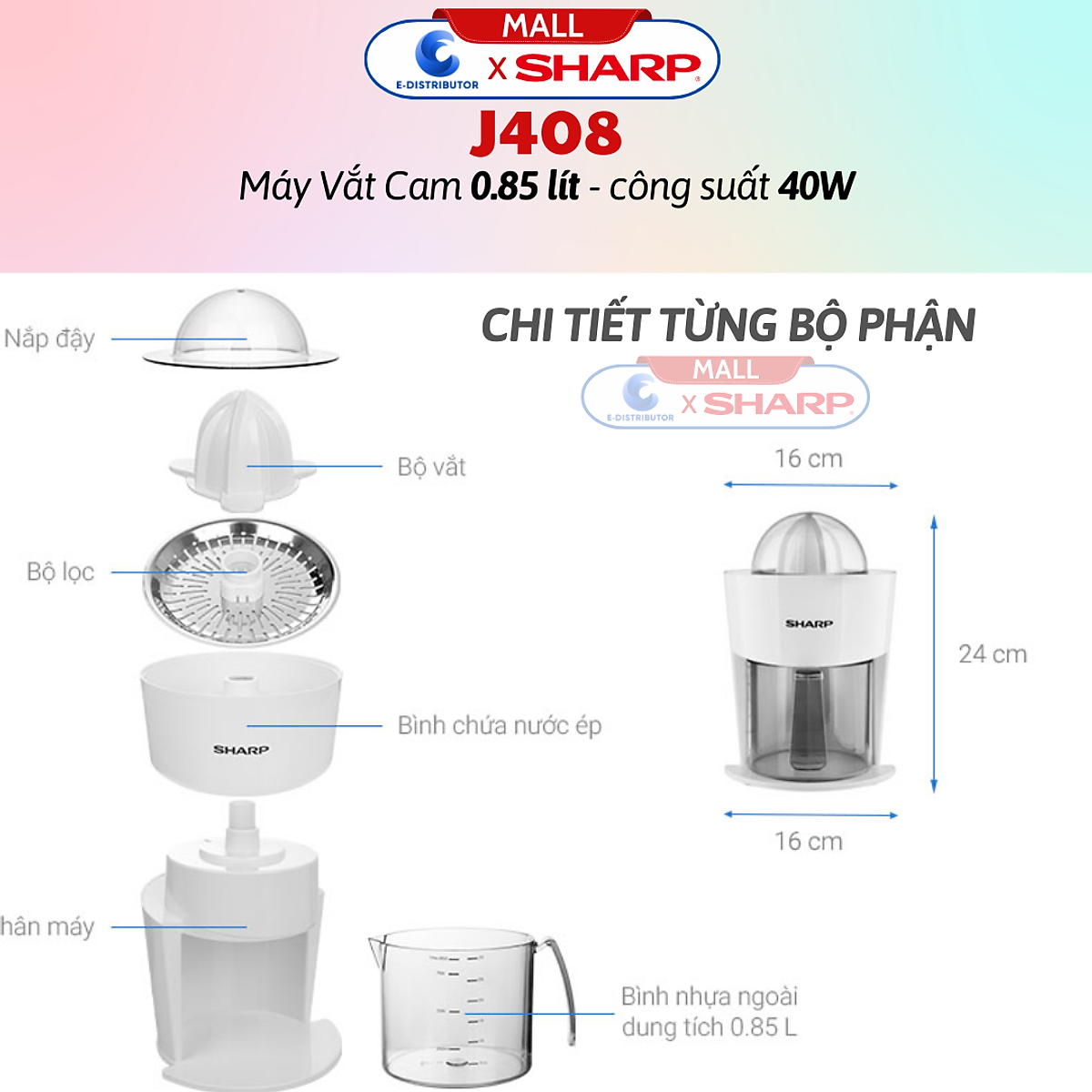 Máy vắt cam Sharp EJ-J408-WH - Hàng chính hãng