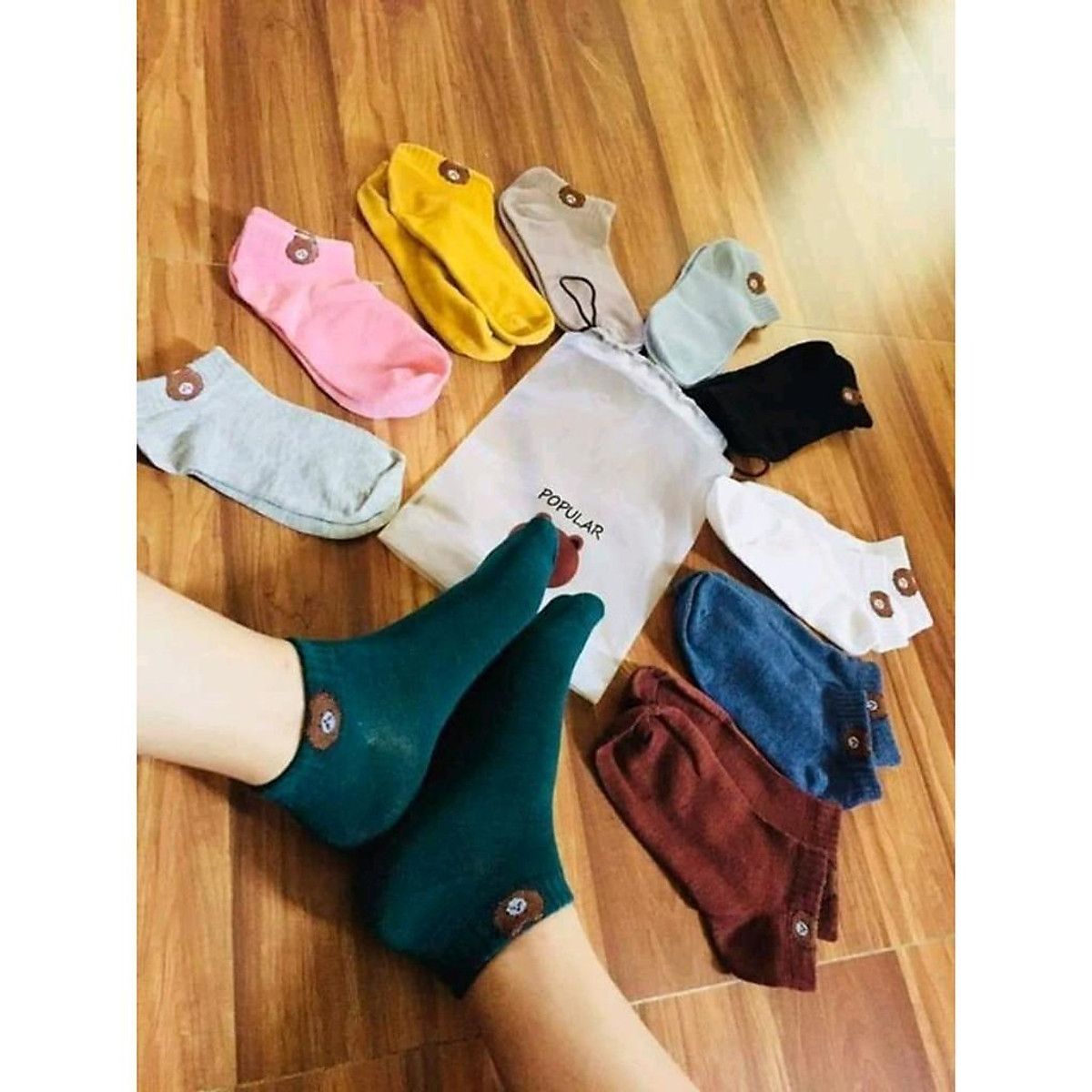 Combo 3 Đôi Tất Gấu Nữ, Vớ Nữ Đẹp Chất Cotton Cao Cấp Nhiều Mầu Sắc