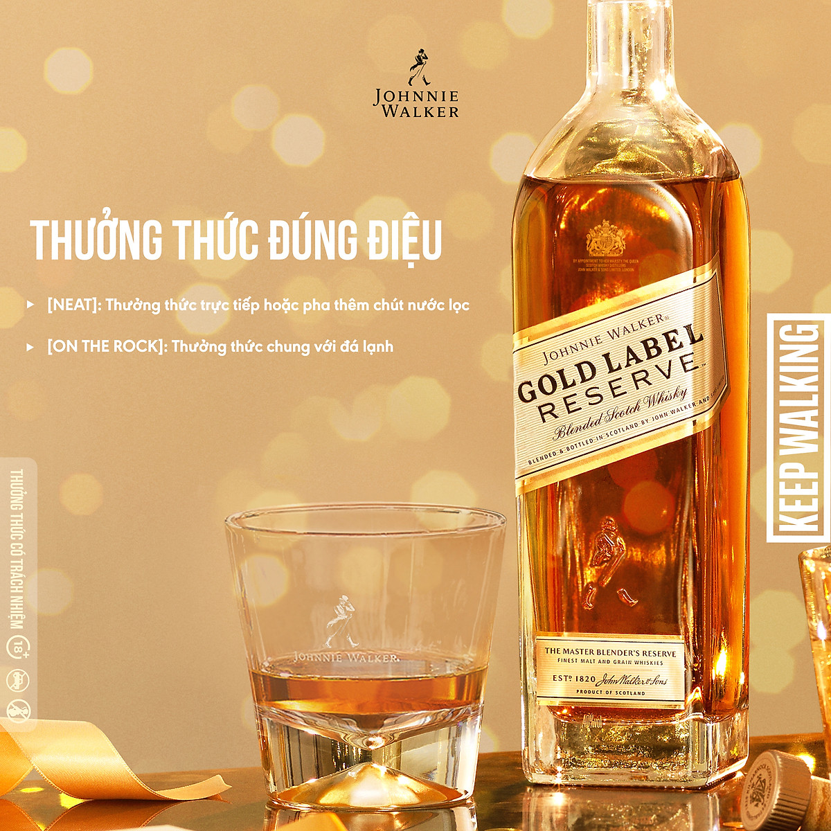 {Freeship 50K} Rượu Johnnie Walker Gold Label Blended Scotch Whisky 40% 750ml [Kèm Hộp]