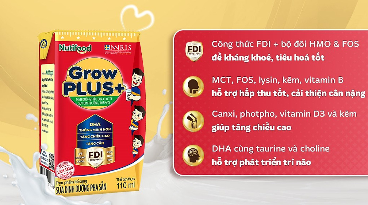 Thùng Sữa bột Pha Sẵn GrowPLUS+ Suy Dinh Dưỡng (đỏ) (48 hộp 110ml)