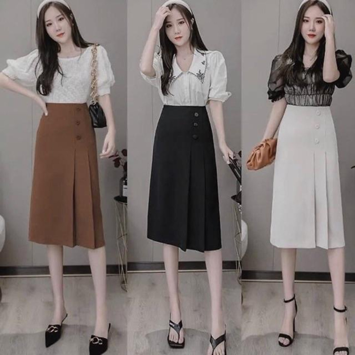 Chân Váy Dài Qua Gối Hàn Quốc 2 lớp  Lazadavn