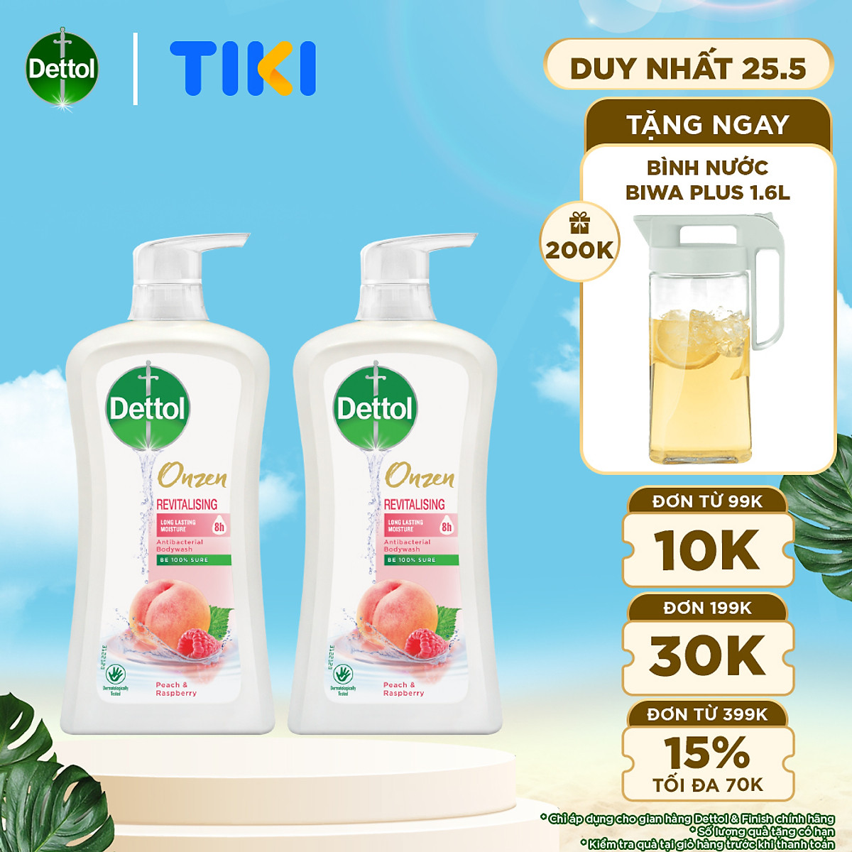 COMBO 2 CHAI SỮA TẮM DETTOL ONZEN DƯỠNG DA ĐÀO & PHÚC BỒN TỬ (950G/CHAI)