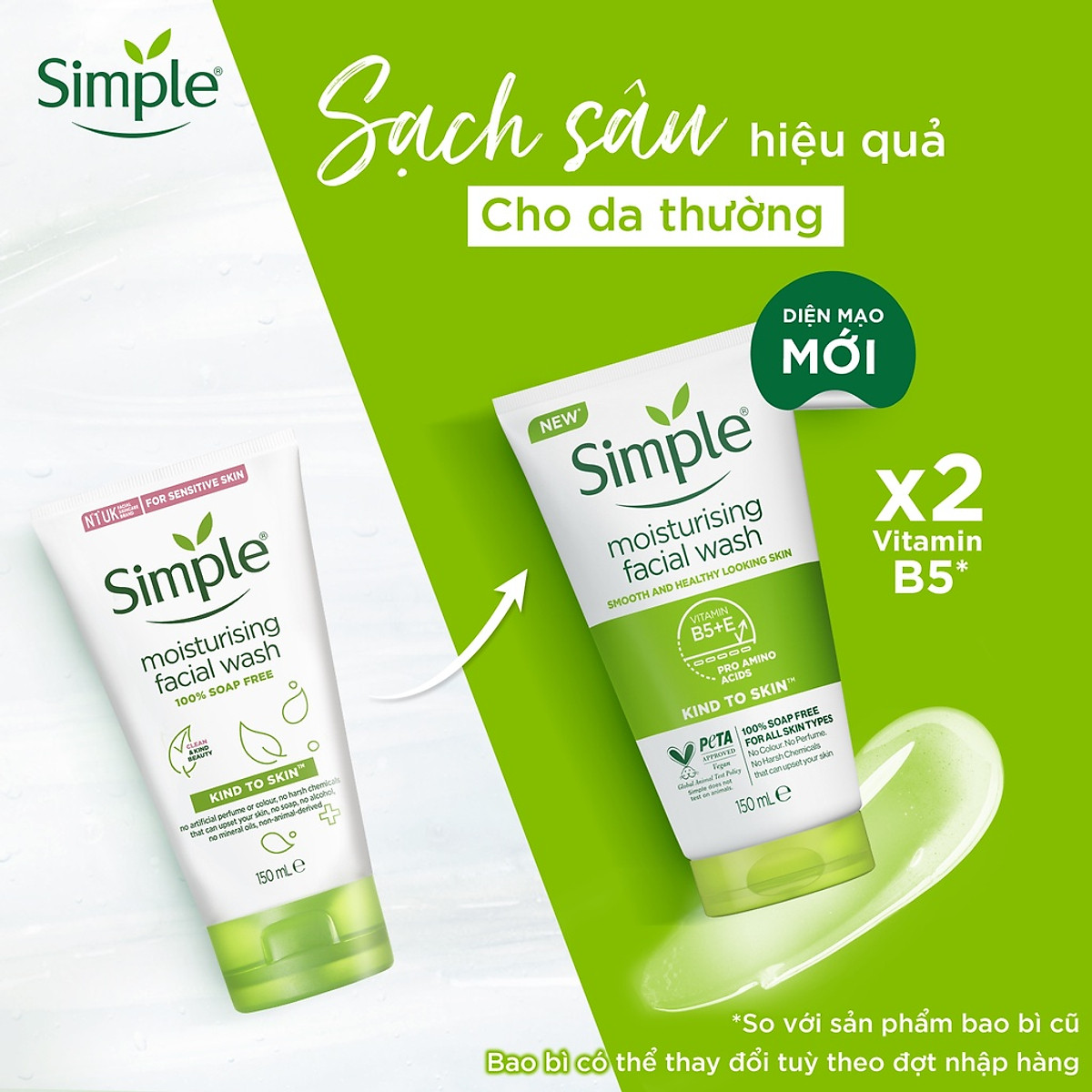 Combo 2 sữa rửa mặt Simple giúp cấp ẩm, da trông khỏe và mịn màng - cho da khô nhạy cảm 150ml [CHÍNH HÃNG ĐỘC QUYỀN] [MỚI]