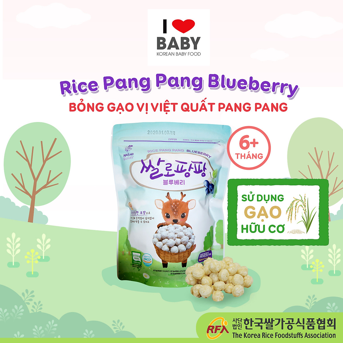 Bỏng gạo vị việt quất pang pang (Rice Pang Pang Blueberry)