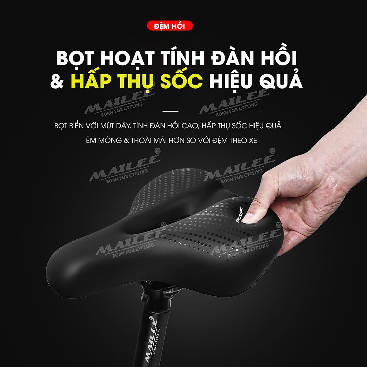 Yên BÉO Xe Đạp ESL-01 Mút Chống Sốc Dày Thoải Mái với bọc da PU, Giảm Chấn Bóng lò xo, khung cong kim loại chắc chắn cho xe đạp MTB, xe thể thao, có khe trượt lắp đèn, 2 cách lắp đặt - Mai Lee