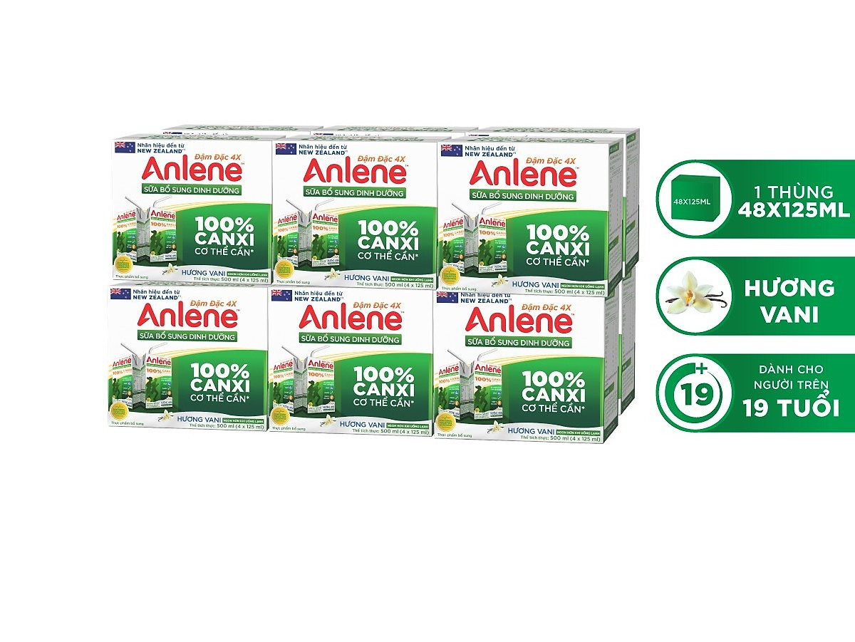 Thùng 48 Hộp Sữa Anlene Đậm Đặc 4X Ít Béo Hương Vani (12 x 4 x 125 ml)