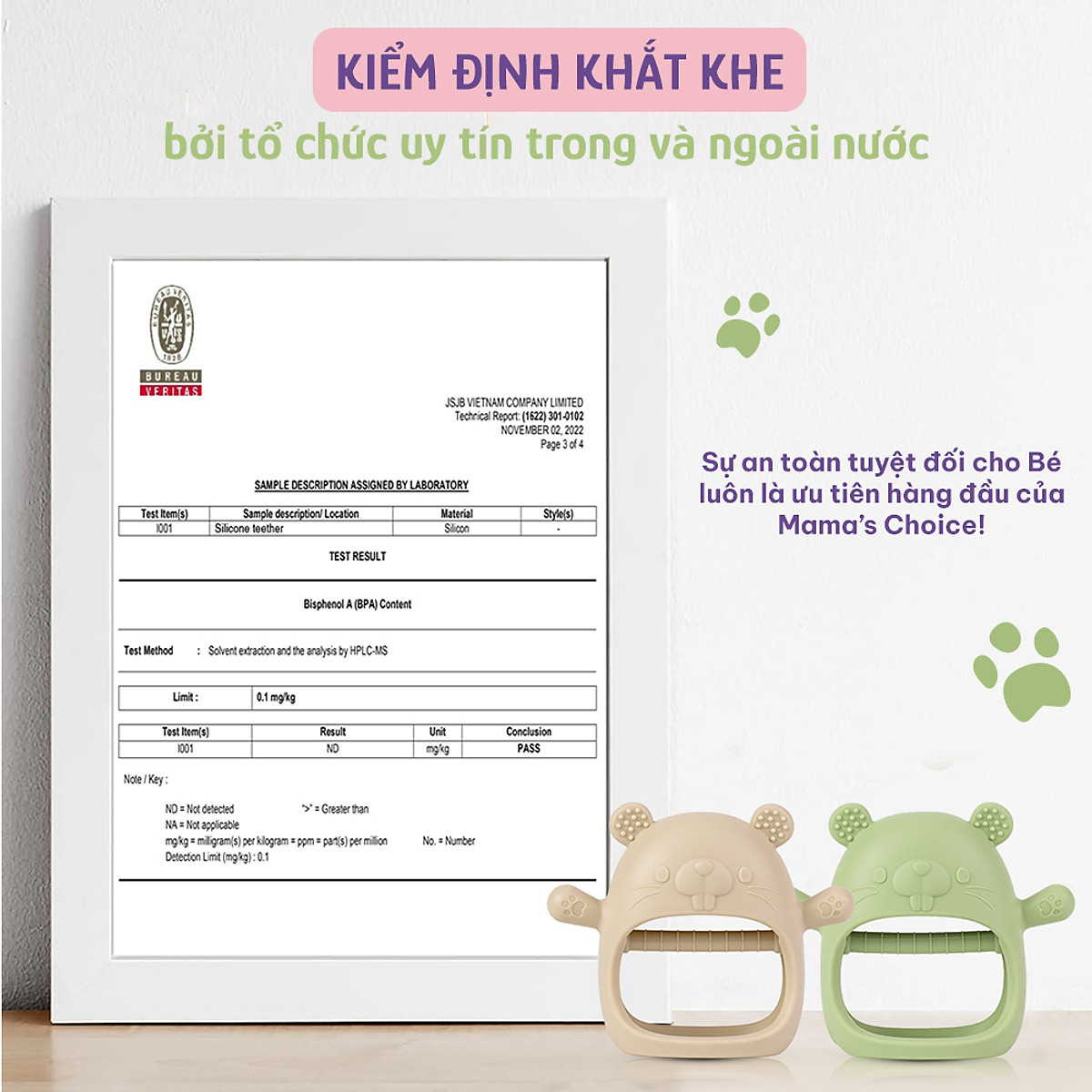 Gặm Nướu Mama's Choice Cao Cấp Cho Bé, Kiểm Định An Toàn Quốc Tế, Chất Liệu Silicone Bạch Kim, Có Hộp Bảo Quản