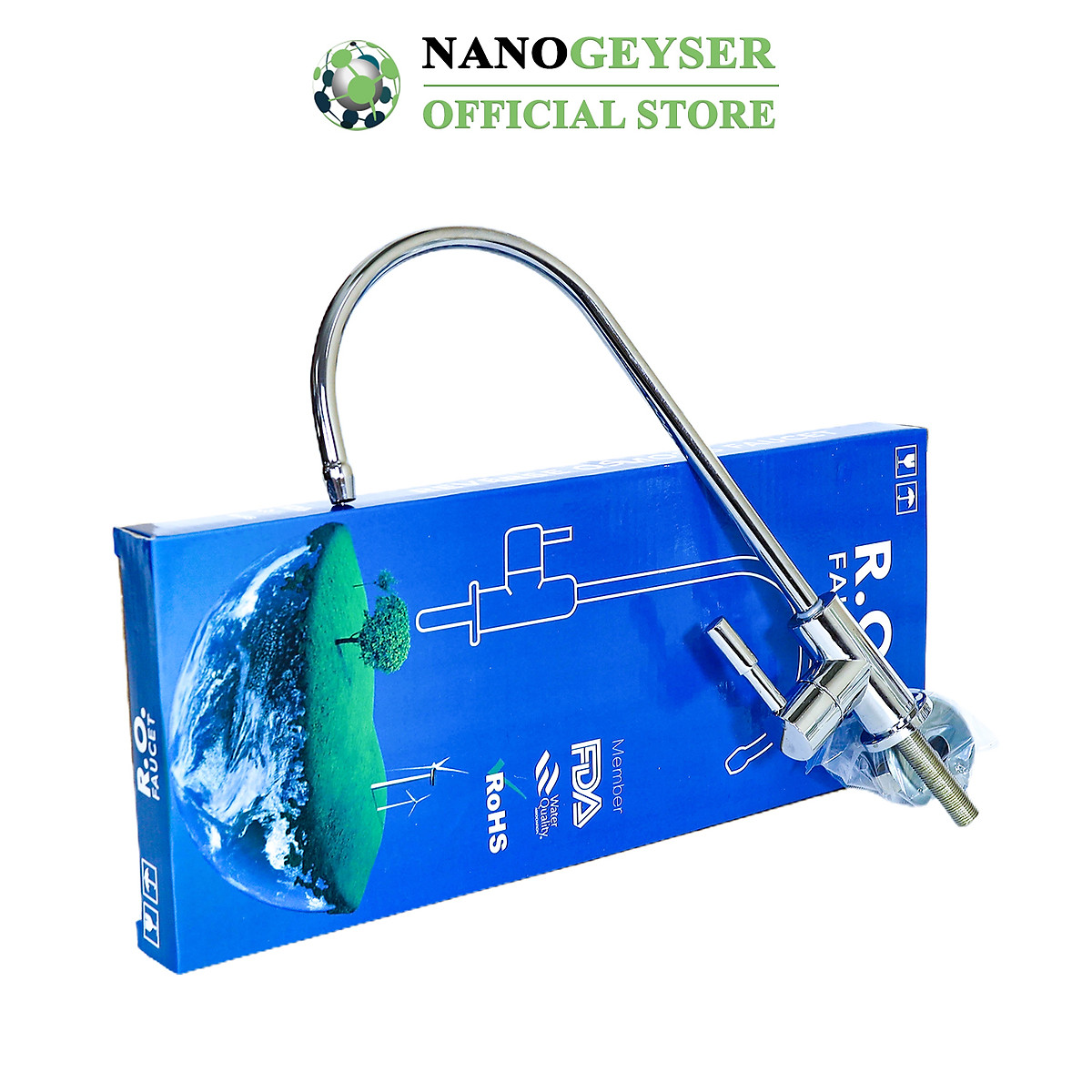 Vòi máy lọc nước Inox 304 Nano Geyser không Chì, Vòi gạt cổ ngỗng nối nhanh - Hàng Chính Hãng