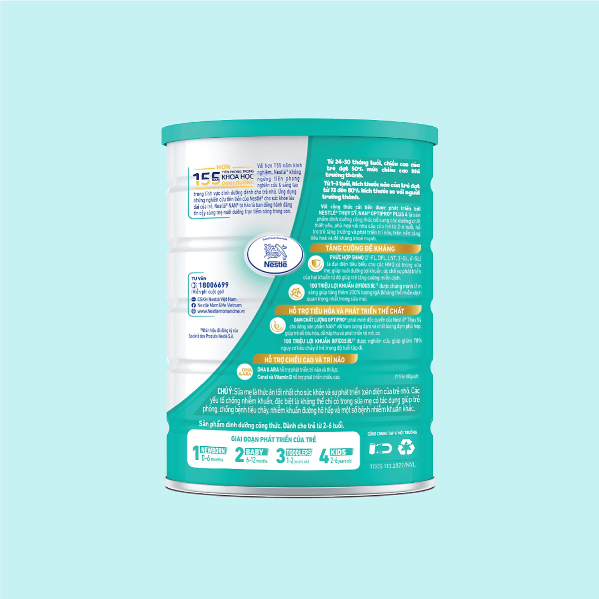 Bộ 3 lon Sữa bột NAN OPTIPRO PLUS 4 Nestle Bé 2-6 tuổi 1500g/lon Giúp tiêu hóa tốt