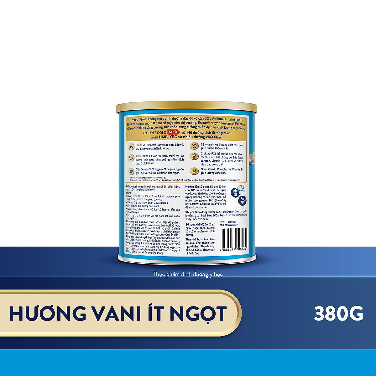 Thực phẩm dinh dưỡng y học: Ensure Gold hương vani ít ngọt 380g/400g