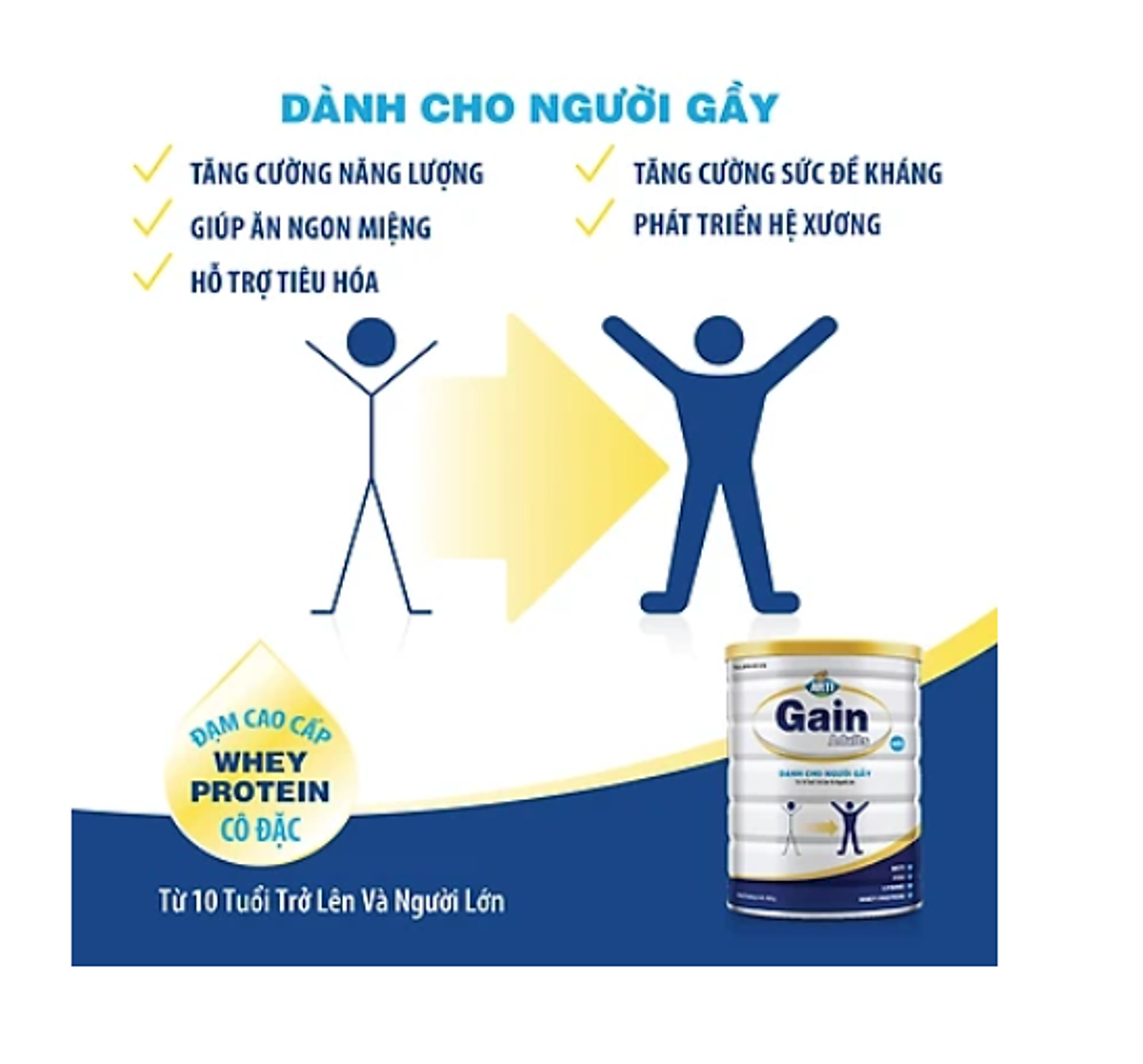 Sữa bột Sữa Arti Gain Adults Dinh loại 900g dinh dưỡng cho người gầy,chơi thể thao, lao động nặng, suy nhược (10 tuổi trở lên)