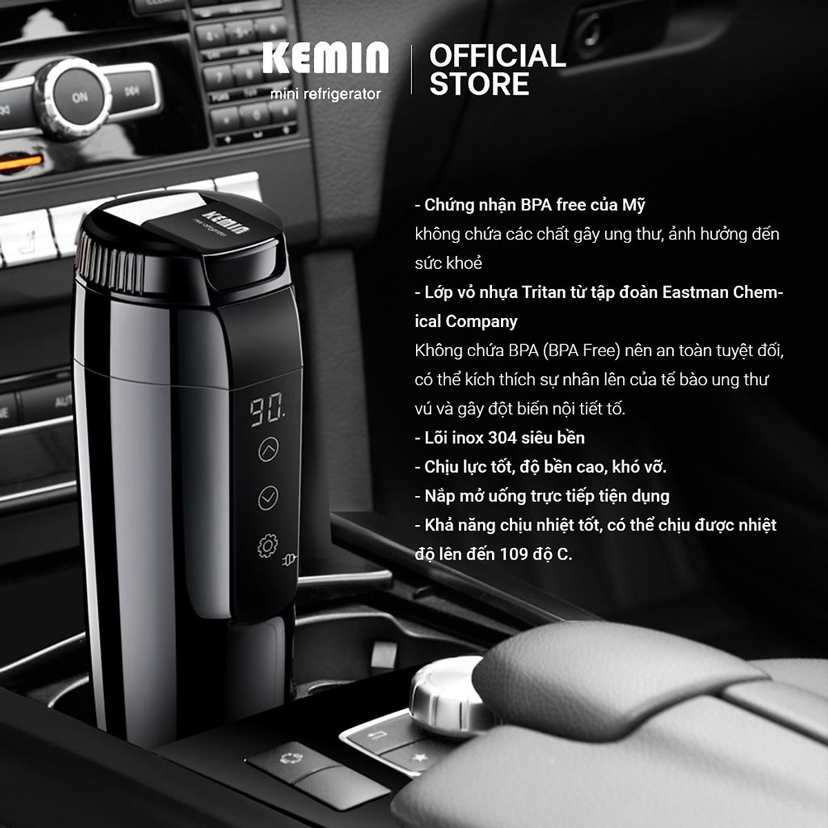 Bình Đun Nước Điện Tử Ô Tô 12V Chính Hãng Kemin G350 350ml