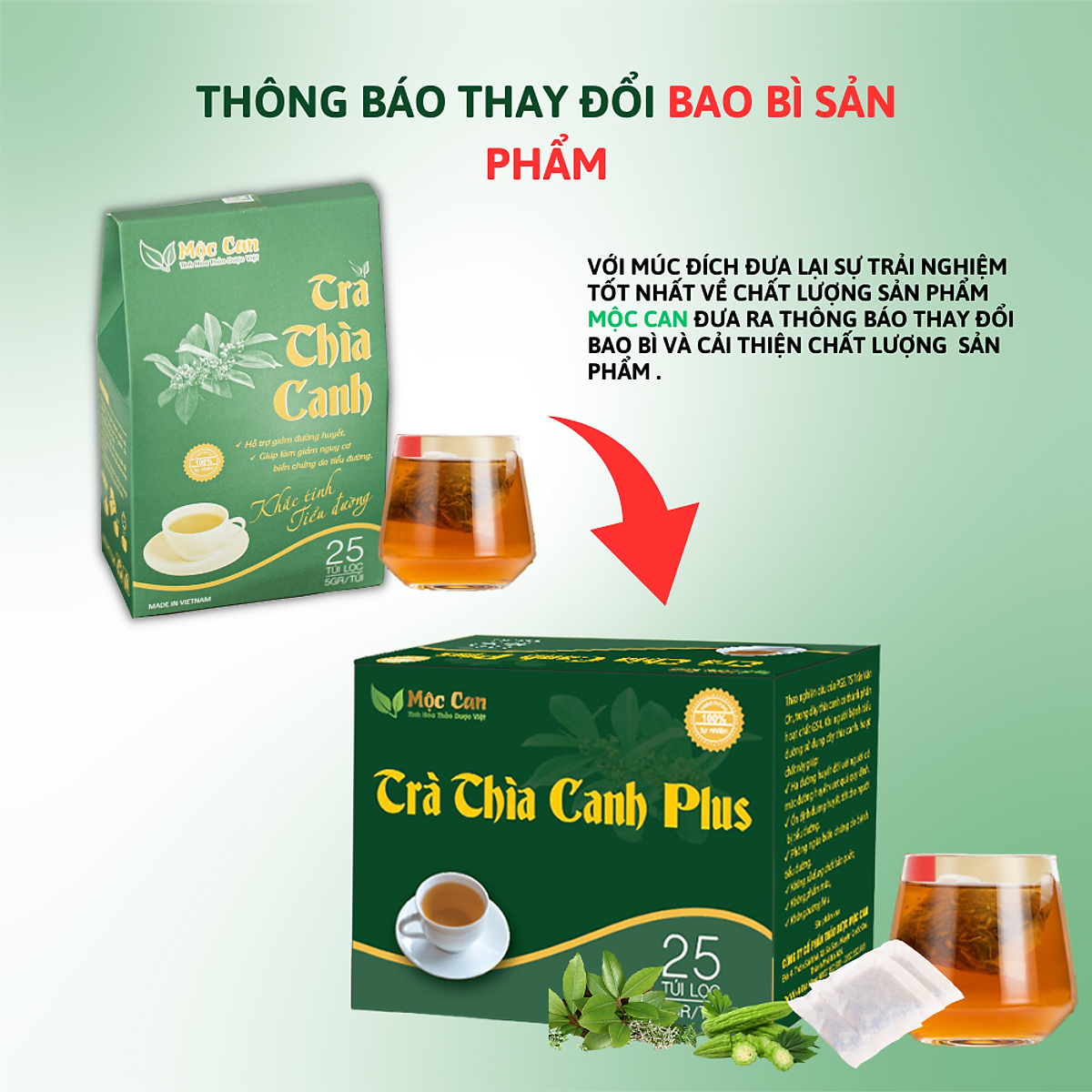 Combo 3 hộp Trà thìa canh tiểu đường Mộc Can giúp hạ đường huyết ngăn ngừa những biến chứng của bệnh tiểu đường hộp 25 túi lọc