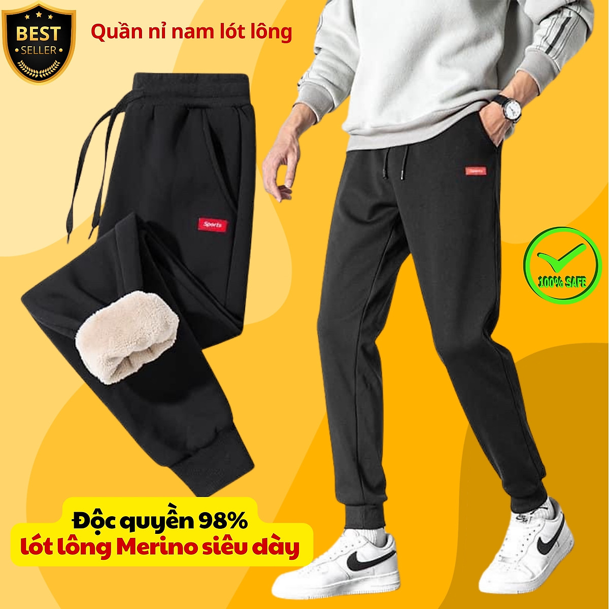 Quần nỉ Jogger thể thao nam hàng Quảng Châu cao cấp - Quần nỉ nam nót lông cừu siêu ấm - Hàng chính hãng D Danido
