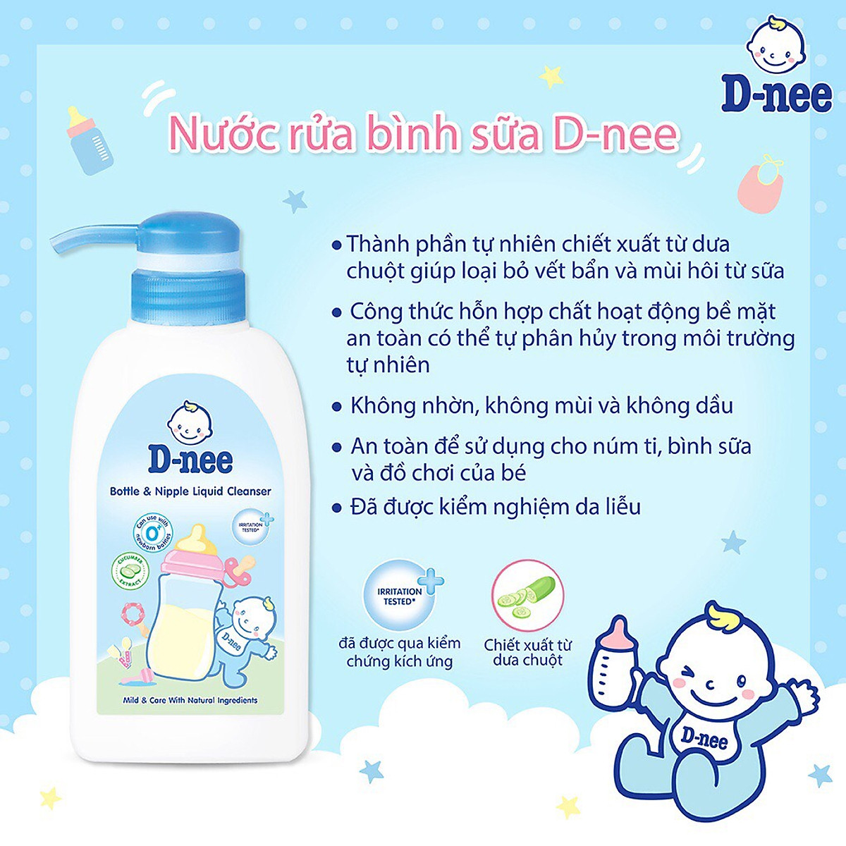 Nước rửa bình sữa D-nee Mild & Care chai 500ml