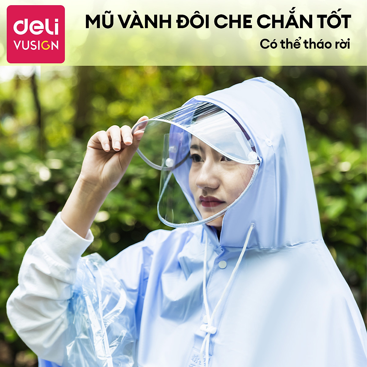 Áo Mưa Trong Suốt Đi Xe Máy DELI Có Kính Chắn Mưa 2 Lớp - Có Tai Gương, Chất Liệu Vải Siêu Bền