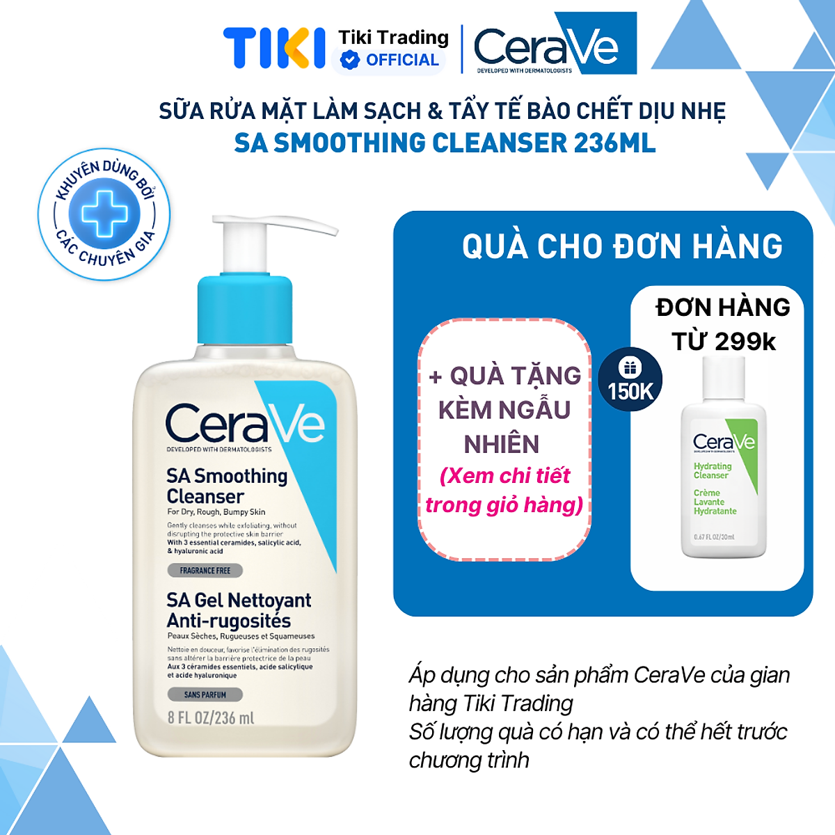 Sữa rửa mặt làm sạch & tẩy tế bào chết dịu nhẹ CeraVe SA Smoothing Cleanser 236ml
