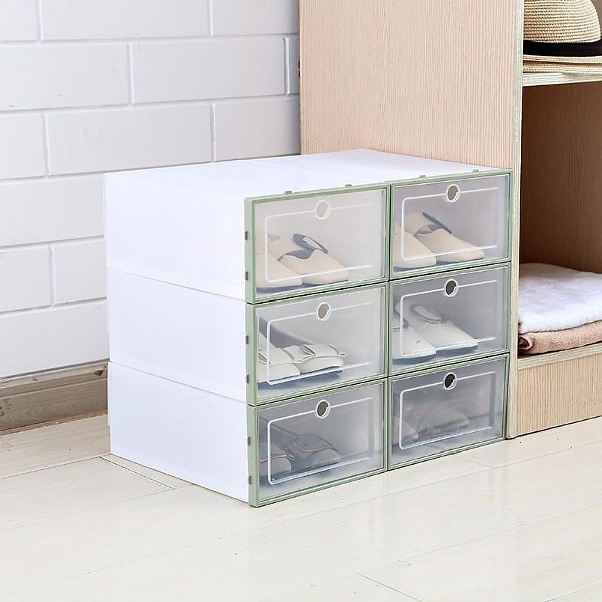 Combo 5 Hộp Đựng Giày Dép Nắp Nhựa Cứng Trong Suốt, Size lớn Chịu Lực 4kg