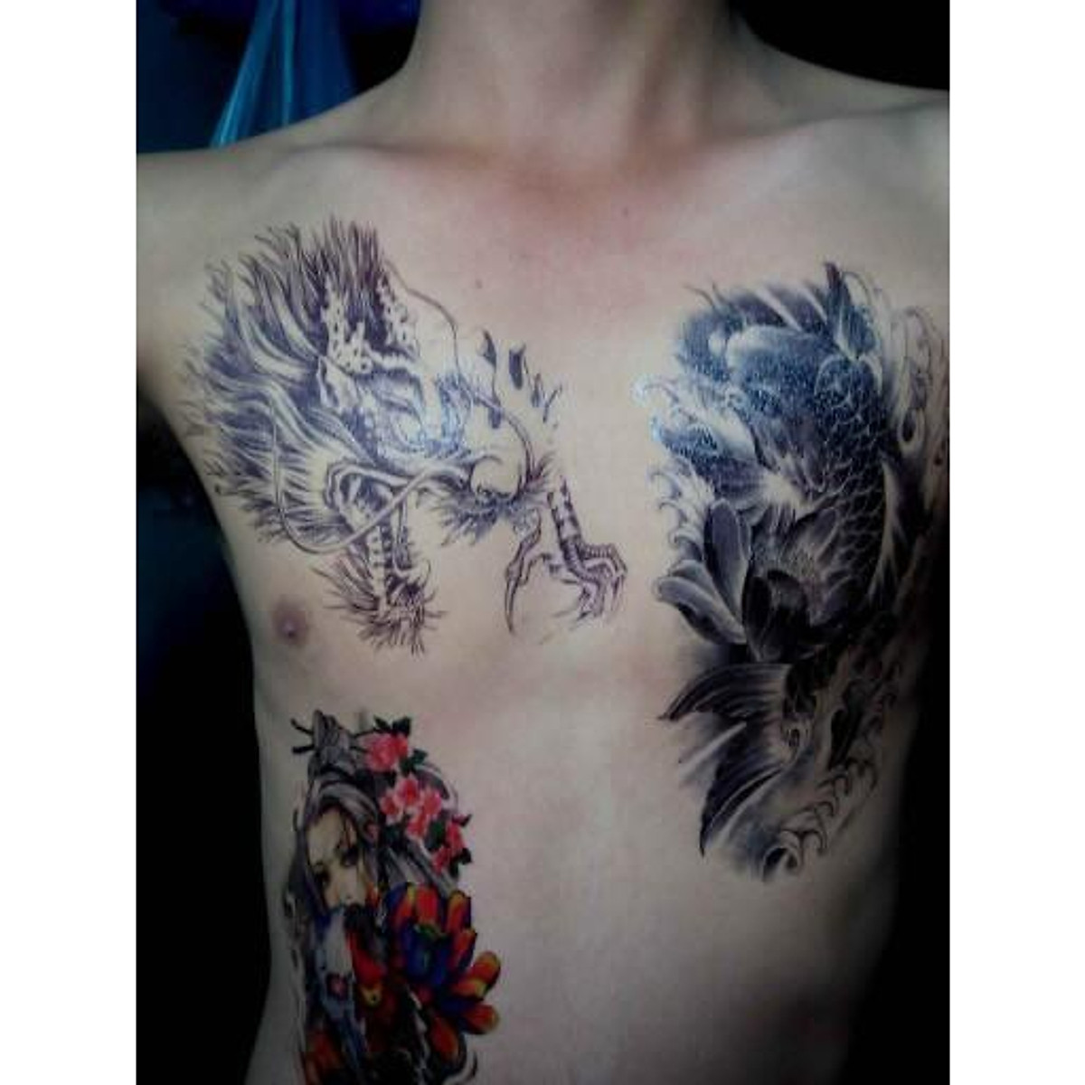 Combo 3 tấm hình xăm dán tattoo 15X21cm CÁ CHÉP, CÔ GÁI & MẶT QUỶ ...