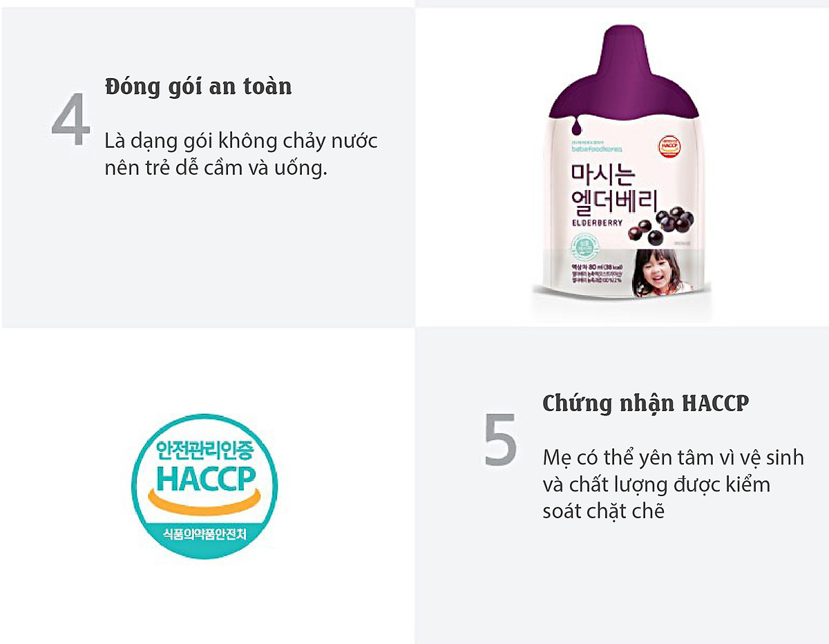 (Gói lẻ) Nước ép tăng đề kháng cho bé từ quả Elderberry Bebefood Hàn Quốc