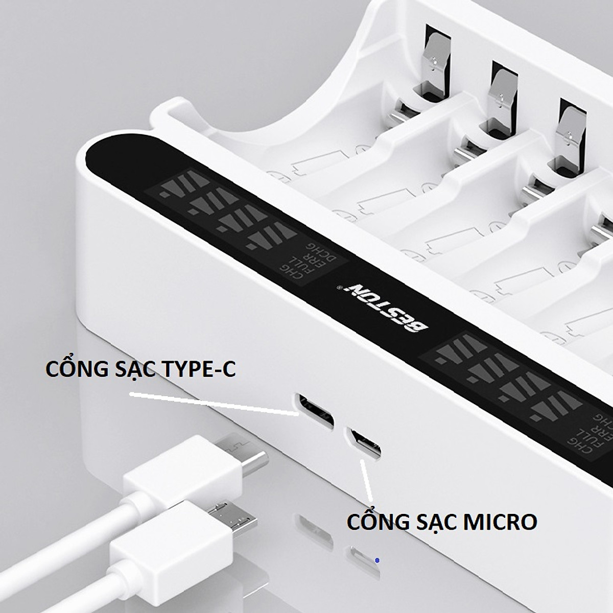 Bộ Sạc pin AA AAA Beston C9024L 8 khe, mẫu mới 2022 sạc nhanh, tự ngắt khi đầy, đèn LED báo thông minh