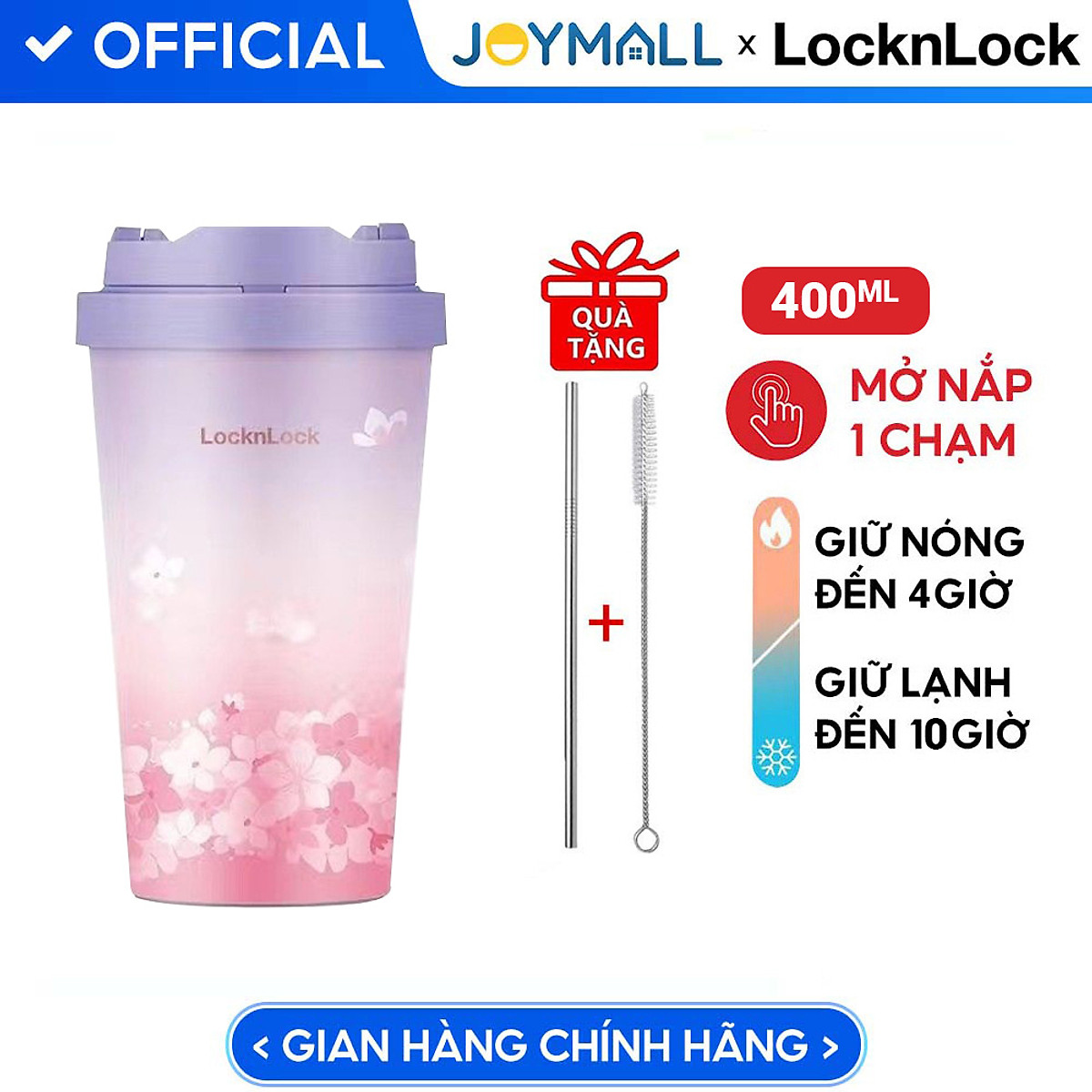 Ly Giữ Nhiệt Lock&Lock Energetic One Touch Tumbler LHC3249 (550ml) - Hàng Chính Hãng, Bằng Thép Không Gỉ Inox 316L, Nắp Mở Một Chạm, Tặng Ống Hút Và Cọ Rửa