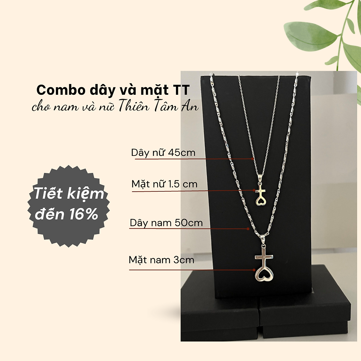 Combo dây chuyền và mặt Thiên Tâm cho nam và nữ chuẩn Bạc 925 mang lại