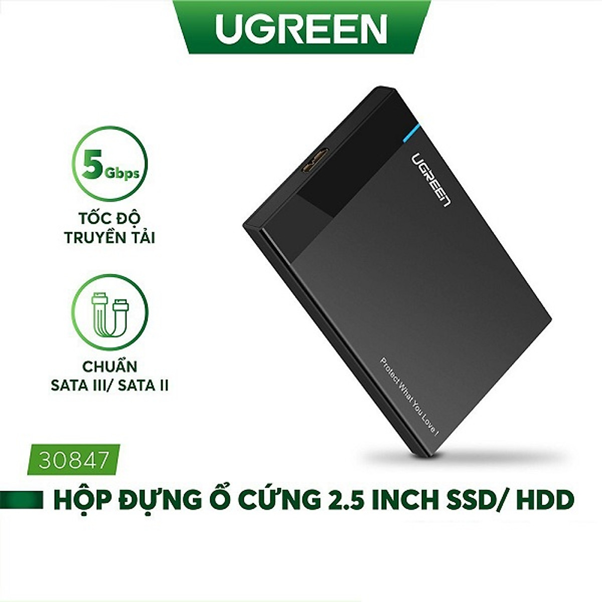 Box đựng ổ cứng 2.5 sata cổng USB 3.0 Ugreen 30847-Hàng chính hãng.